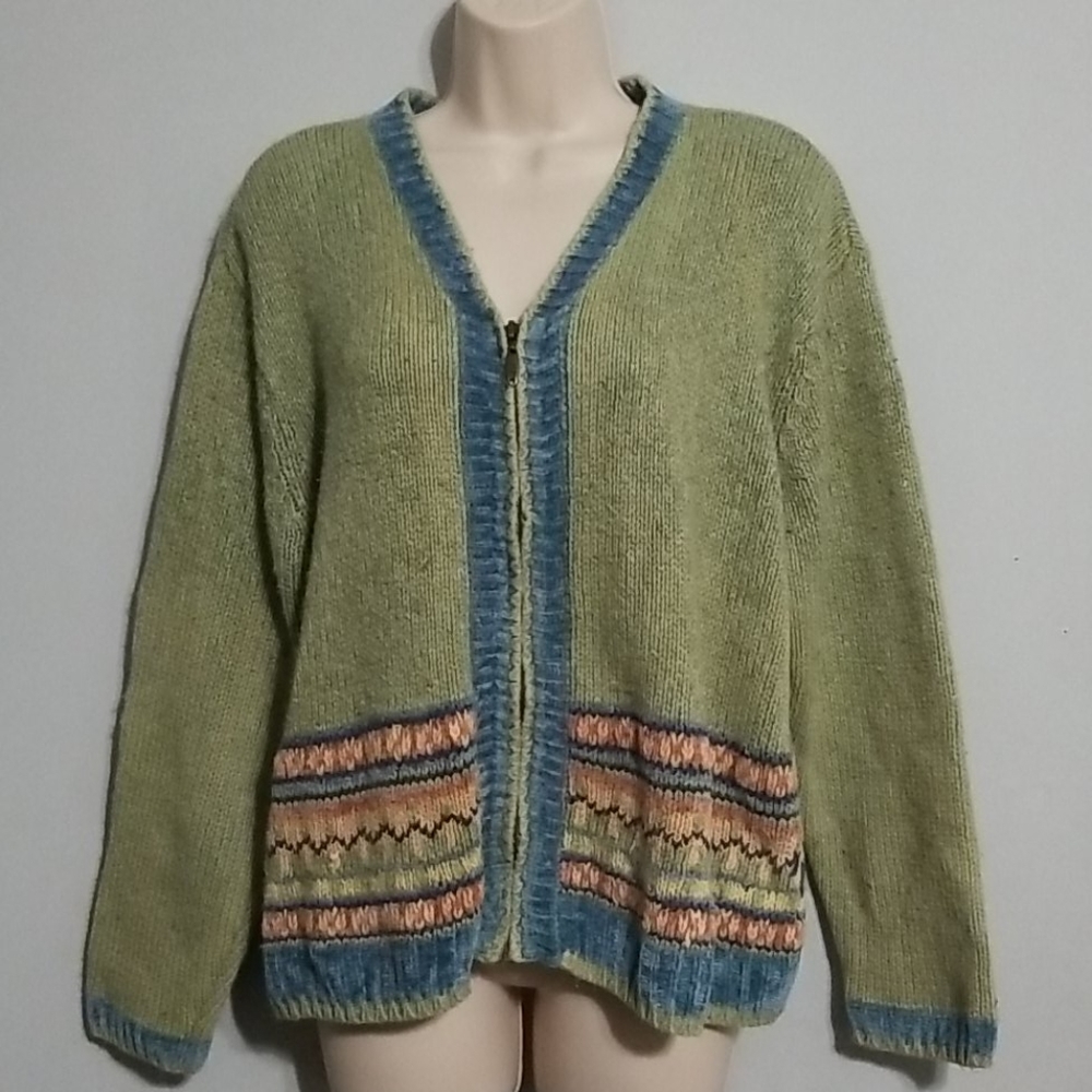 Liz Claiborne Liz wear green multi color sweater